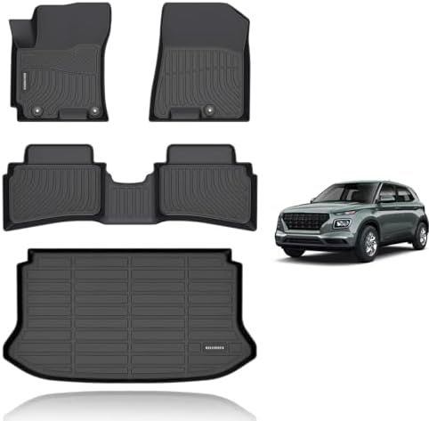 KELCSEECS® Floor Mats & Cargo Liner Custom for 2020-2026 Hyundai Venue (Only Fits Cargo Mat for Top Position),All Weather Protection TPE Floor Liners Front & Rear Row Full Set Accessories Black