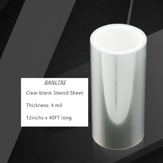 BANLTRE 12inchs x 40ft Rolls Transparency Blank Template Material Acetate,Clear Sheet Mylar Stencils for Cutting Paper (4 mil /12inchs x 40ft)