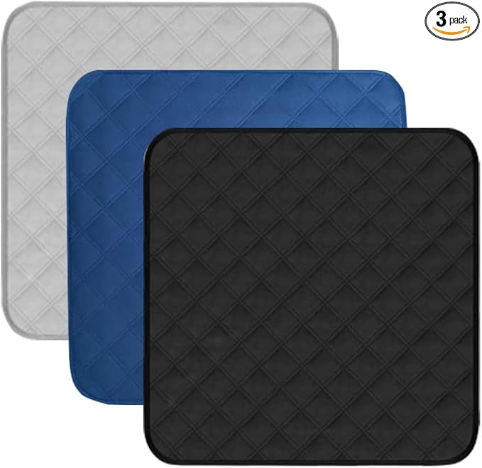 Washable Chair Pads for Incontinence - Heavy Absorbent Seat Protector, Reusable Pee Pads, Durable Underpads for Adults 21"X22" 3 Pack