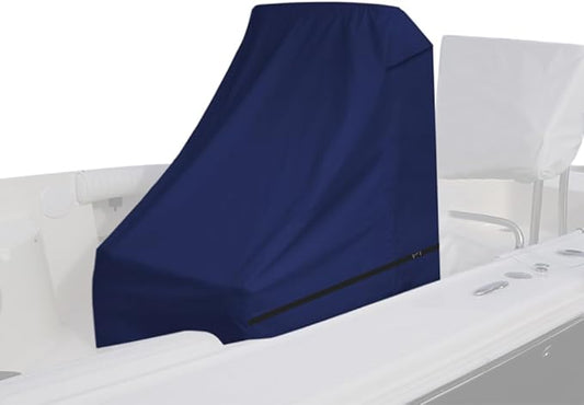 600D Fade and Tear Resistant Boat Center Console Cover,Heavy-Duty Waterproof and UV Protection Trailerable Boat Console Cover with Windproof Strap, Navy (Large Size up to 40"L X 46"W X 45"H)