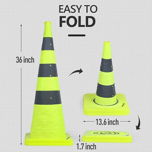 BATTIFE [4 Pack] 36 Inch Collapsible Traffic Cones, Lime Green Safety Cones, Pop-up Cones with Reflective Collar, for Driving Practice,Road Parking (Green)