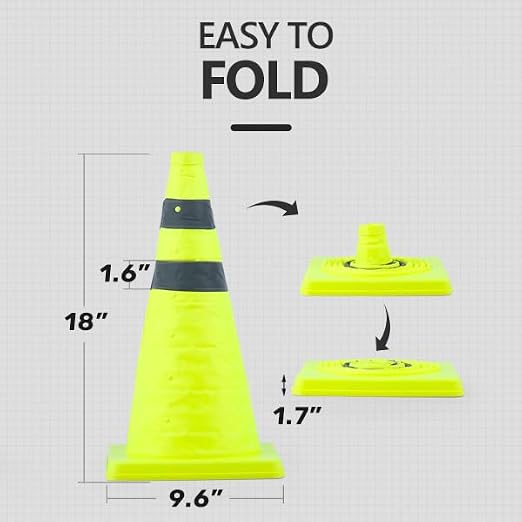 BATTIFE [2 Pack] 28 Inch Collapsible Traffic Cones, Lime Green Safety Cones, Pop-up Cones with Reflective Collar, for Driving Practice,Road Parking (Green)