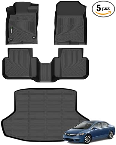ANBINGO® Floor Mats & Cargo Liner for 2006-2011 Civic Si & Sedan (Not for Civic Coupe) All Weather Car Floor Mat Floor Liners for Honda Accessories-Black