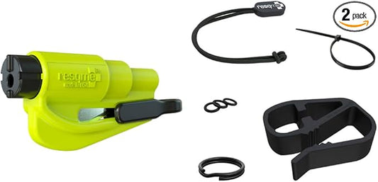 Resqme Accessory Pack The Original Emergency Keychain Car Escape Tool, 2-in-1 Seatbelt Cutter and Window Breaker, Made in USA With Visor Clip, Lanyard, Keyring and Cable Tie - Yellow