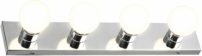 Design House Vanity Lighting, Steel Construction, 4 Vanity Lights, Dimmable, Uses Four 60W Bulbs, Polished Chrome, 24.0 in. W x 4.3 in. H x 2.0 in. D, 500892