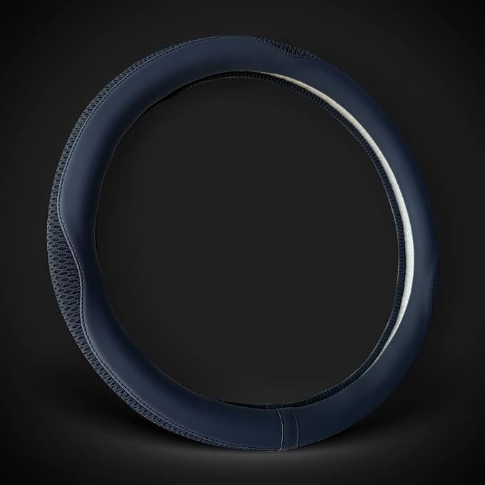 LKWLIKEI Car Steering Wheel Cover, Universal 15 inch, The Latest Microfiber Leather Breathable Technology Fabric, Non-Slip, Comfortable, Warm in Winter and Cool in Summer, Blue