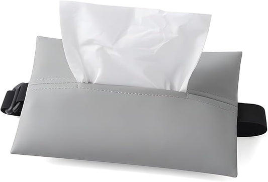 YoRise Car Tissue Holder, PU Leather Car Napkin Holder with Adjustable Strap, Center Console Tissues Box Cover, Sun Visor Organizer Keep Auto Tidy, Vehicle Headrest Storage Accessories (Gray)