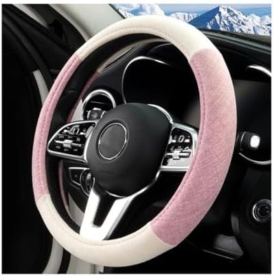 Car Steering Wheel Cover, Breathable Comfort Grip Vehicle Steering Wheel Wrap with Inner Ring, Automotive Interior Protective Accessories, Universal Fit (Pink)