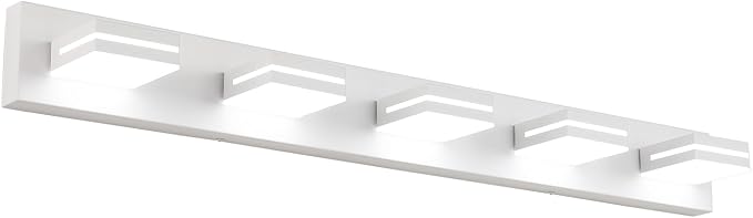 SineRise LED Modern Bathroom Vanity Light Fixtures (5-Light, 40-Inch, Dimmable), Matte White Modern Acrylic Bathroom Wall Lighting Fixtures Over Mirror (Cool White 6000K)