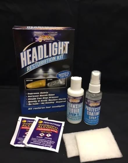 Gliptone Headlight Restoration Kit, Restores 4 Headlights, Guaranteed, Easy 2 Step Process, 7 Piece Kit, No Sanding or Tools Required | Restores Up to 4 Headlights, No Sanding or Tools Required, UV Protection & Clear Poly Coating, Easy 2-Step Process
