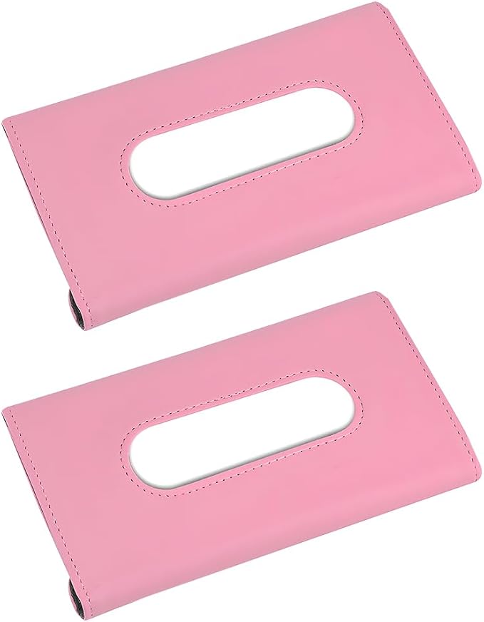 Car Tissue Holder, Rectangle Vehicle Sun Visor Napkin Case with Ergonomic Take Out Port, Automotive Interior Sunshade Tissue Box Organizer, Universal for SUV RV Truck (Pink)