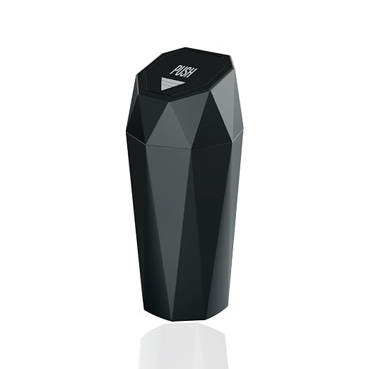 Car Trash Can with Lid，Mini Diamond Design Automatic Portable Trash Can，Small Trash Bin for Automotive Office Home Kitchen 1, Black