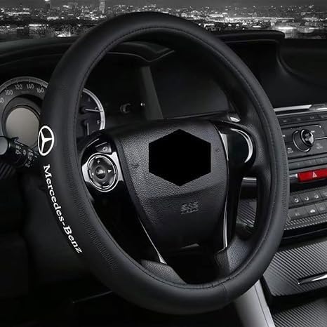Car Steering Wheel Cover, Leather, Anti-Slip Lining, Universal for Benz, 14.5-15 Inch, Black