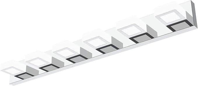 Ralbay Modern Chrome Bathroom Vanity Lights Dimmable 6 Lights Acrylic Stainless Steel Modern LED Vanity Light Fixtures for Bathroom Lighting Dimmable 6000K Cool White Light