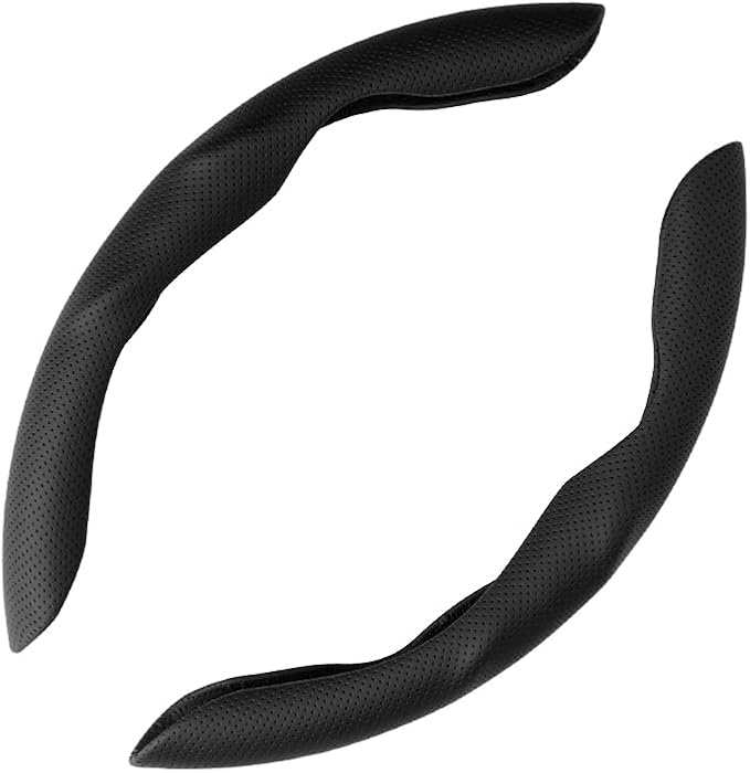 Car Steering Wheel Cover, O/D Shape, Nappa Leather, Segmented, Anti-Slip, Odorless, Breathable, for Men & Women, 14-15inch (Black)