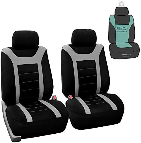 FH Group Car Seat Covers Sports Fabric Pair Set Airbag Compatible Easy Installation Universal Fit for Cars Trucks and SUVs (Gray/Black) FB070102