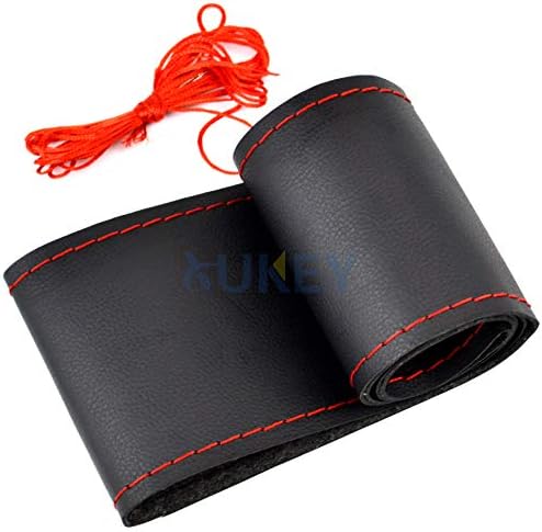 AUTOXBERT 38cm/15 Inch Leather Steering Wheel Cover Stitch On Wrap, Red | Breathable, Anti-Slip Steering Wheel Cover for Nissan Qashqai Toyota Camry RAV4 VW Golf