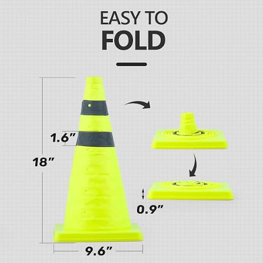 BATTIFE [2 Pack] 18 Inch Collapsible Traffic Cones, Lime Green Safety Cones, Pop-up Cones with Reflective Collar, for Driving Practice,Road Parking (Green)