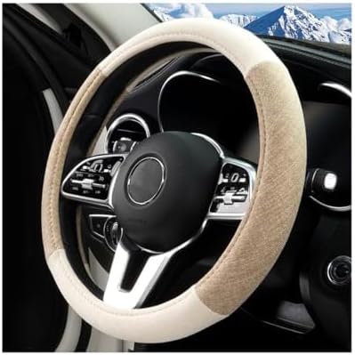 Car Steering Wheel Cover, Breathable Comfort Grip Vehicle Steering Wheel Wrap with Inner Ring, Automotive Interior Protective Accessories, Universal Fit (Beige)