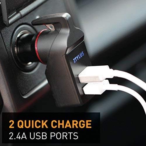 Ztylus Stinger Car Emergency Tool, Spring-Loaded Window Breaker, Car Safety Hammer, Seatbelt Cutter and Window Glass breaker, Car Escape Tool, USB Car Charger, 2 USB Ports Max 2.4A (2 pcs Black Combo)