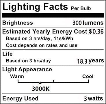 E12 3W LED Light Bulbs G50/G16.5 Globe Light Bulbs 30 Watt Equivalent Warm White 3000K E12 Candelabra Base Glass Round Vanity Light Bulbs for Mirror Makeup Bathroom, 6 Pack