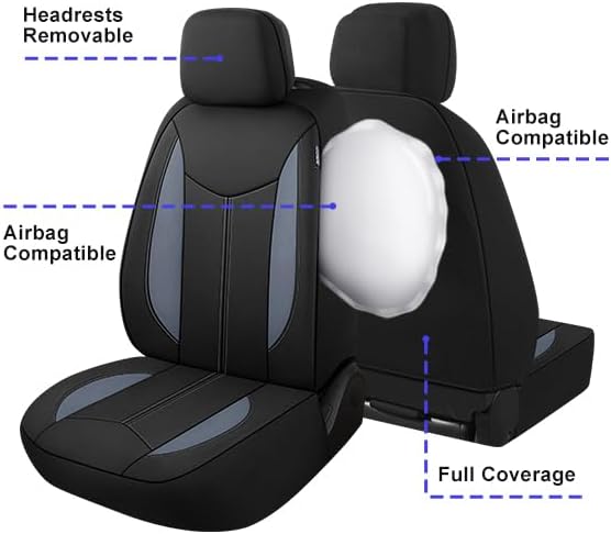 CAROMOP Waterproof Car Seat Cover Full Seats, Neoprene Seat Covers for Cars,Split Bench Compatible Car Interior Covers, Universal Fit Most Car Sedan Truck SUV(Black/Gray)
