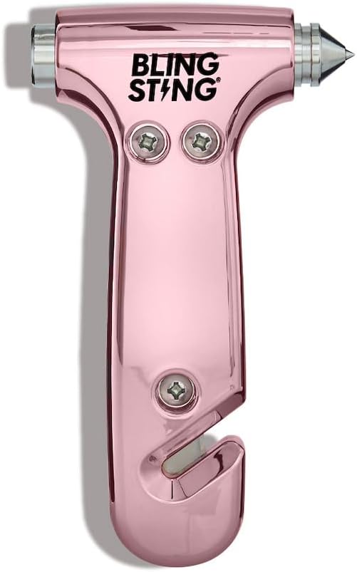 BLINGSTING Safety Hammer - Emergency Automotive Escape Tool with Window Breaker, Seat Belt Cutter & Adjustable Car Visor Strap - Tempered Glass Breaker - Steel Blade - Blush Rose Pink (1 Count)