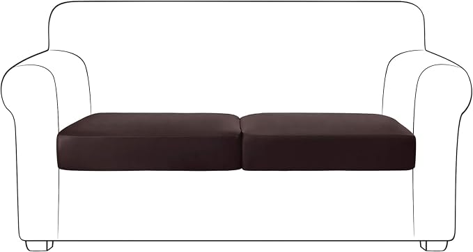 Yates Home PU Leather Couch Sofa Cushion Slipcover Water-Proof Elastic Chair Seat Covers Loveseat Slip Cover for Settee Seater Replacement in Living Room（2 Piece Large Sofa Cushion Covers, Chocolate