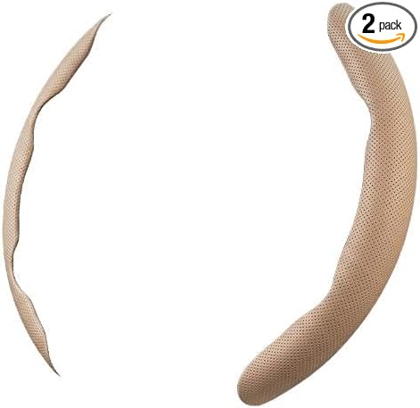 2PCS Car Steering Wheel Cover, 14.5-15" Breathable Nappa Leather Segmented Steering Wheel Protector with Non-Slip Grip, Stylish Auto Interior Decor Accessories, Universal for Vehicles (Beige)