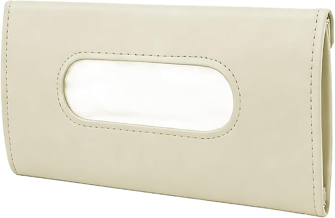 Car Visor Tissue Holder, Vehicle Sun Visor Backseat Napkin Case Mount with Tissues Refill, Automotive Interior Disposable Masks Holder, Universal for SUV Automobile Truck (Beige)