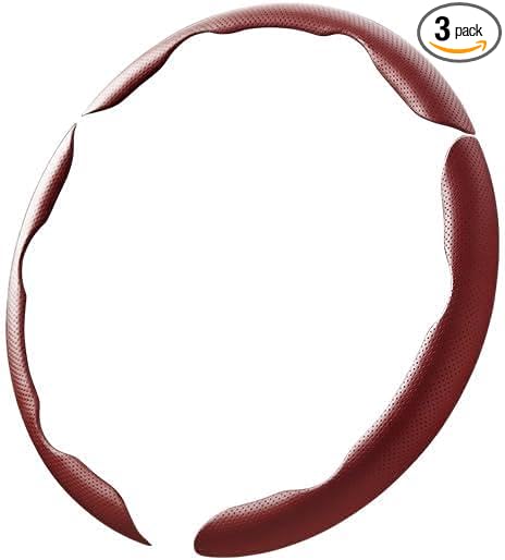 3PCS Car Steering Wheel Cover, 14.5-15" Breathable Nappa Leather Segmented Steering Wheel Protector with Non-Slip Grip, Stylish Auto Decor Accessories, Universal for Vehicles (Wine Red)