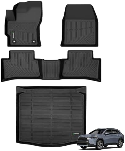 ANBINGO®Floor Mats & Cargo Liner for 2022-2026 Toyota Corolla Cross FWD Only (Not AWD/Hybrid),1st 2nd Row with Trunk Mat,TPE All Weather Waterproof Corolla Cross Car Mats Black