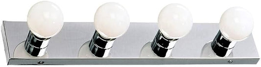 Design House Vanity Lighting, Steel Construction, 4 Vanity Lights, Dimmable, Uses Four 60W Bulbs, Polished Chrome, 24.0 in. W x 4.3 in. H x 2.0 in. D, 500892