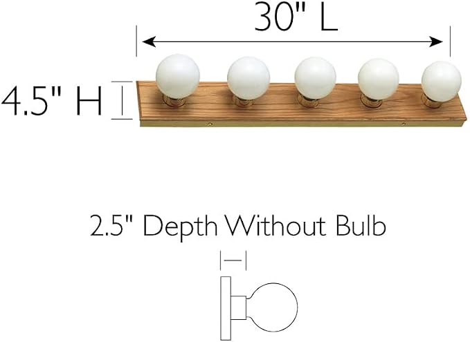 Design House 500215 5-Light Vanity Strip Light Contemporary Dimmable for Bathroom, Bedroom, Makeup Vanity, Honey Oak
