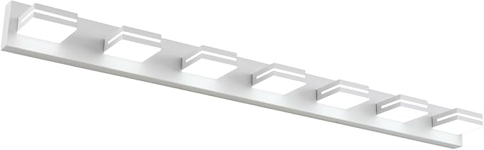 SineRise LED Modern Bathroom Vanity Light Fixtures (7-Light, 55-Inch, Dimmable), Matte White Modern Acrylic Bathroom Wall Lighting Fixtures Over Mirror (Cool White 6000K)