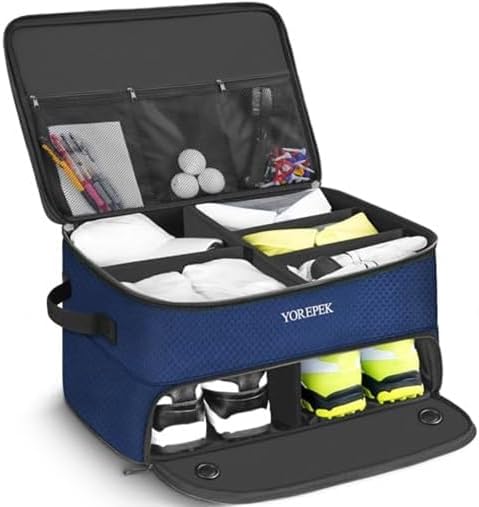 YOREPEK Golf Gifts for Men, 2 Layer Golf Trunk Organizer for 2 Pair Shoes | Waterproof Car Trunk Locker with Separate Ventilated Compartment for Balls, Tees, Clothes, Gloves, Birthday Gifts for Golfers