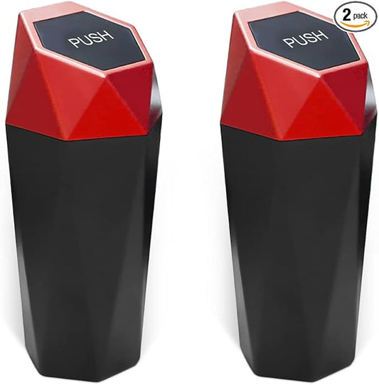 2PCS Car Trash Can with Lid, Mini Portable Auto Garbage Can, Small Leakproof Diamond Design Trash Dustbin, Waterproof Vehicle Rubbish Bins for Automotive Car, Home, Office, Kitchen, Bedroom (Red,2)