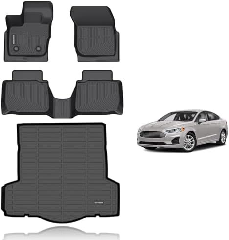 KELCSEECS® Floor Mats & Cargo Liner Custom for 2017 2018 2019 2020 Ford Fusion,All Weather Protection TPE Floor Liners Front & Rear Row Full Set Accessories Black