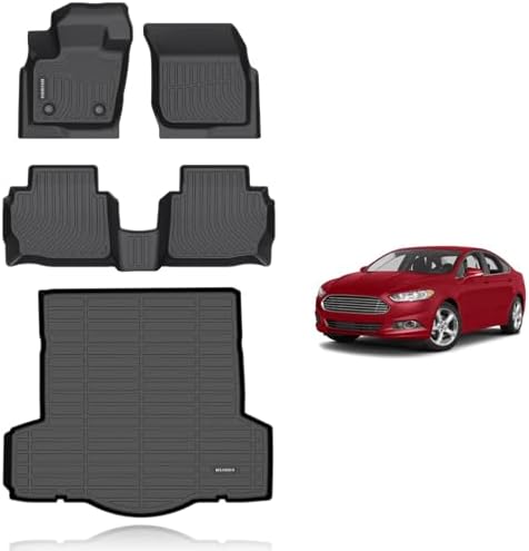 KELCSEECS® Floor Mats & Cargo Liner Custom for 2013 2014 2015 2016 Ford Fusion,All Weather Protection TPE Floor Liners Front & Rear Row Full Set Accessories Black