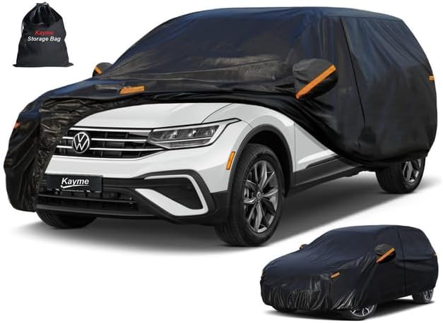 Kayme 7 Layers SUV Car Cover Custom Fit for Volkswagen VW Tiguan Allspace LWB (2018-2025) Waterproof All Weather for Automobiles, Outdoor Full Cover Rain Sun UV Protection.Black