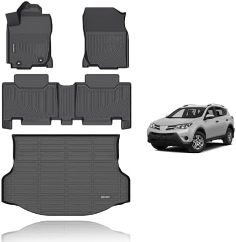 KELCSEECS® Floor Mats & Cargo Liner for 2013-2018 Toyota Rav4(Not for Hybrid or Prime),All Weather Protection TPE Floor Liners Front& Rear Row Full Set Accessories Black