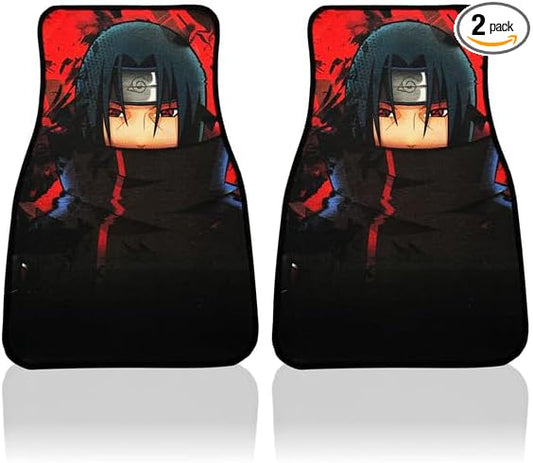 Anime Car Carpet Mat Set of 2 Front, Black Itchii Design Automotive Accessories Interior All Weather Floor Mats Decor with Non Slip Black Anti Skid Backing