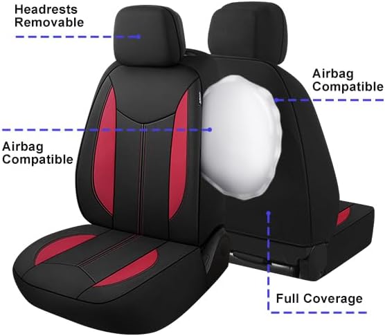 CAROMOP Waterproof Car Seat Cover Full Seats, Neoprene Seat Covers for Cars,Split Bench Compatible Car Interior Covers, Universal Fit Most Car Sedan Truck SUV(Black/Red)
