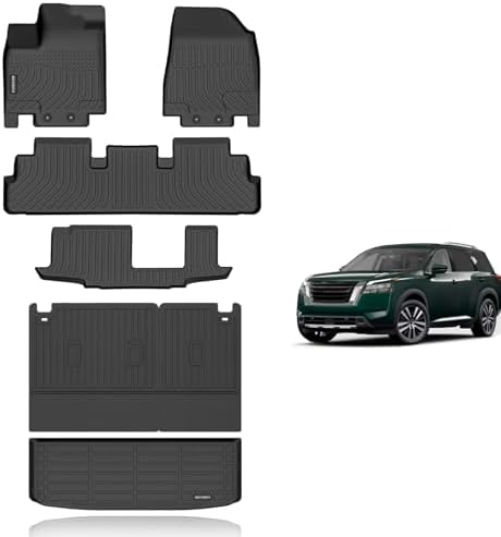 KELCSEECS® Floor Mats & Cargo Liner with Seatback Mats Custom for Nissan Pathfinder 2022-2026 8 Seat,All Weather Protection TPE Floor Liners Full Set Pathfinder Accessories Black