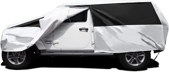 Titan Premium Multi-Layer PEVA Car Cover for Wrangler 4-Door SUVs 164-184". Waterproof, UV Protection, Anti-Scratch Protective Lining, Driver-Side Zippered Opening. Fits Wrangler SUVs.