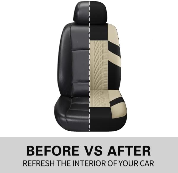 Pariitadin Car Seat Covers Front Pair, Washable and Breathable Seat Covers for Cars, Universal Fit Car Interior Covers for Most Sedan Truck SUV, Black/Beige