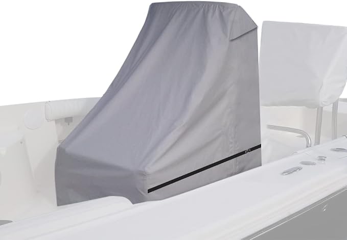 600D Fade and Tear Resistant Boat Center Console Cover,Heavy-Duty Waterproof and UV Protection Trailerable Boat Console Cover with Windproof Strap, Grey (Large Size up to 40" L 46" W 45" H)