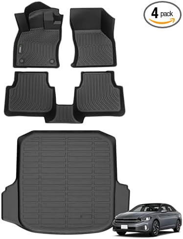 ANBINGO® Floor Mats & Cargo Liner Set Fit for 2019-2024 2025 Volkswagen Jetta All Weather Protection TPE Anti-Slip Automotive Full Set Floor Liners VW Jetta Custom Accessories - Black