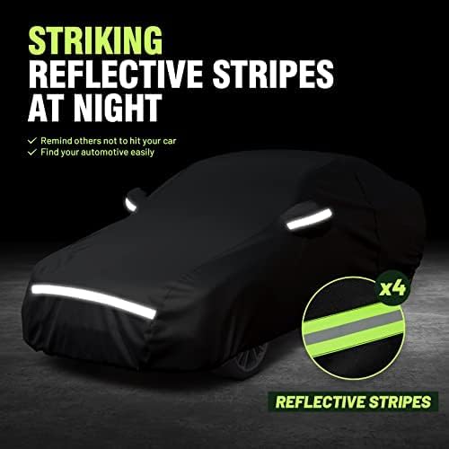 Favoto Car Cover Waterproof All Weather Windproof for Sedans 175-183 Inches | UV Protection, Soft Cotton Lining, Driver Door Zipper, Reflective Strips and Storage Bag Included with Vehicle Fitment Black