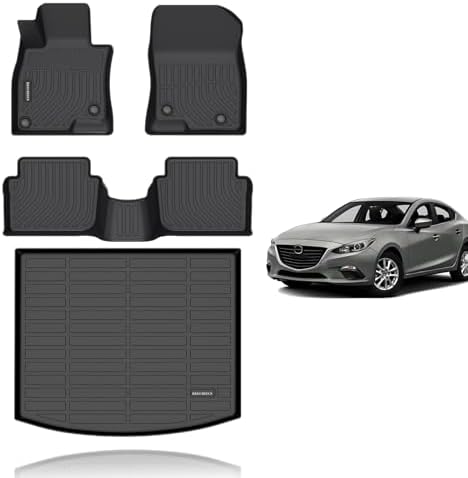 KELCSEECS® Floor Mats & Cargo Liner Custom for 2014-2018 Mazda 3(Only Fits Hatchback),All Weather Protection TPE Floor Liners Front & Rear Row Full Set Accessories Black